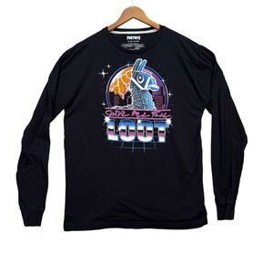 FORTNITE Llama Give Me The Loot Gamer Head Shot Black T Shirt L/S Men's XL